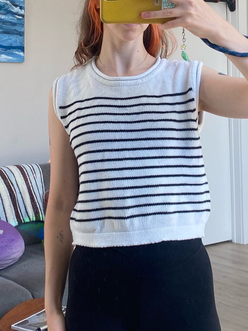 Jessica Simpson White Tank Top with Black Stripes